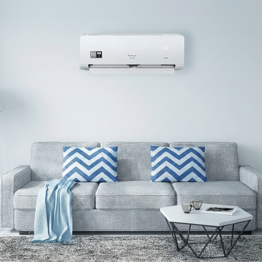 Sala de estar moderna com ar-condicionado integrado de forma limpa